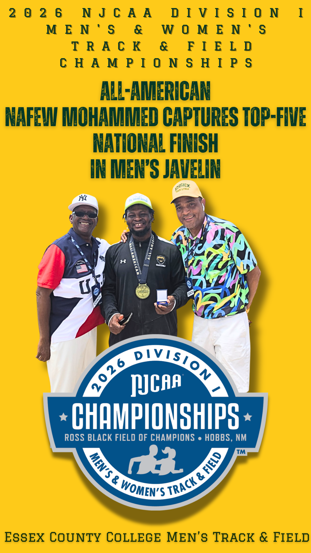 All-American Nafew Mohammed Earns Top-5 Finish at NJCAA Championships