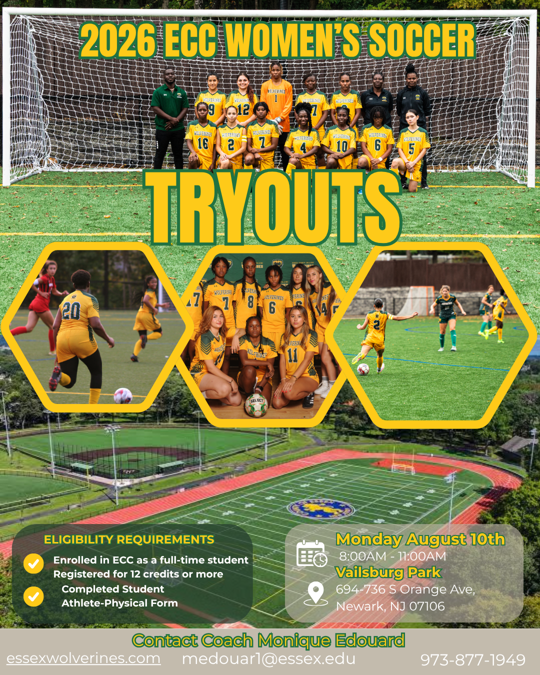 2026 ECC Women's Soccer Tryouts August 10th at Vailsburg Park 8:00am - 11:00am